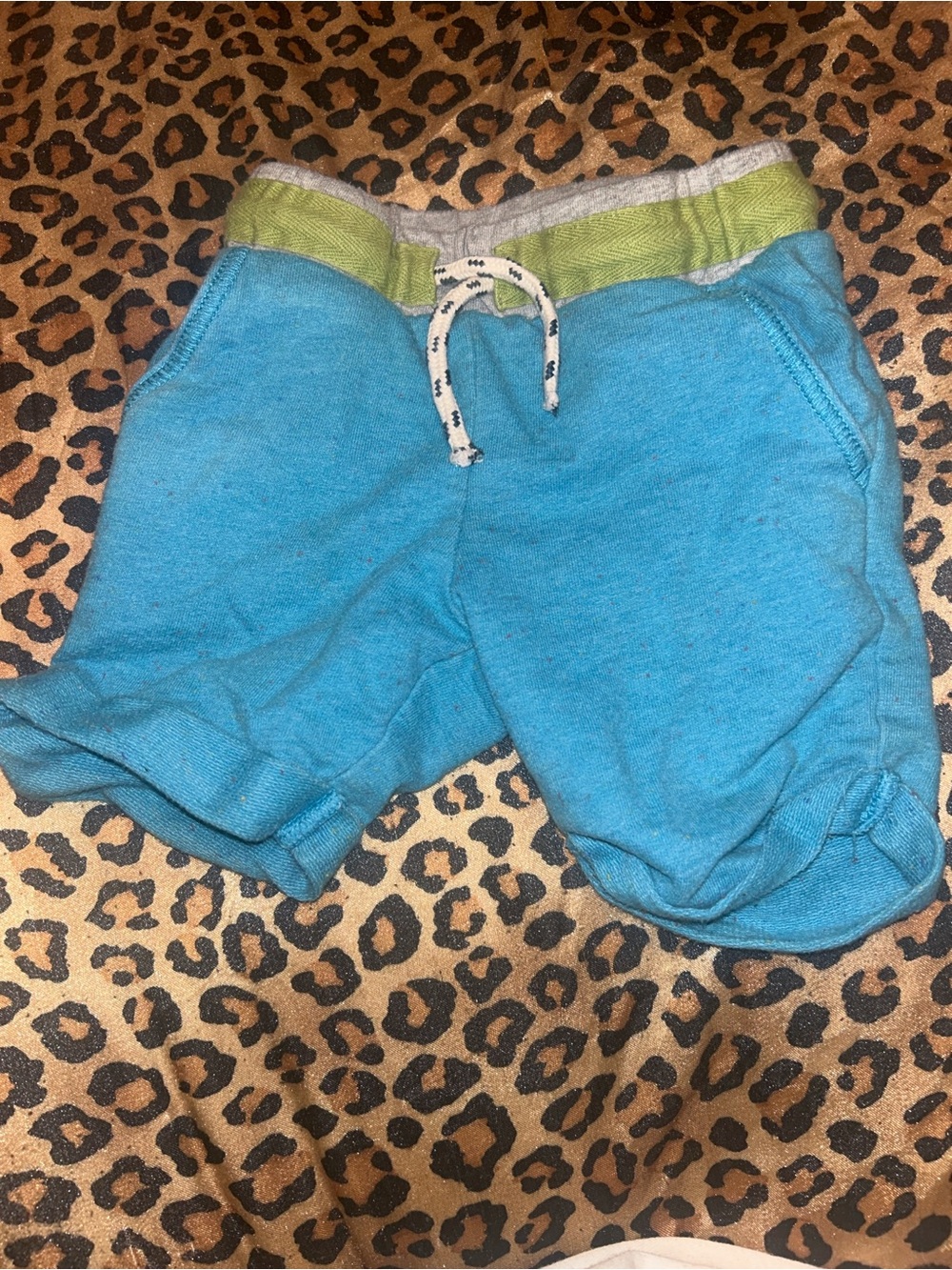 Kids Blue Pull-On Shorts with Green Waistband